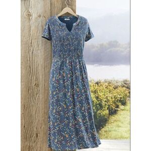 Coldwater Creek Woodland Owl Print Smocked Bodice Maxi Flare Dress, Multi,‎ PM